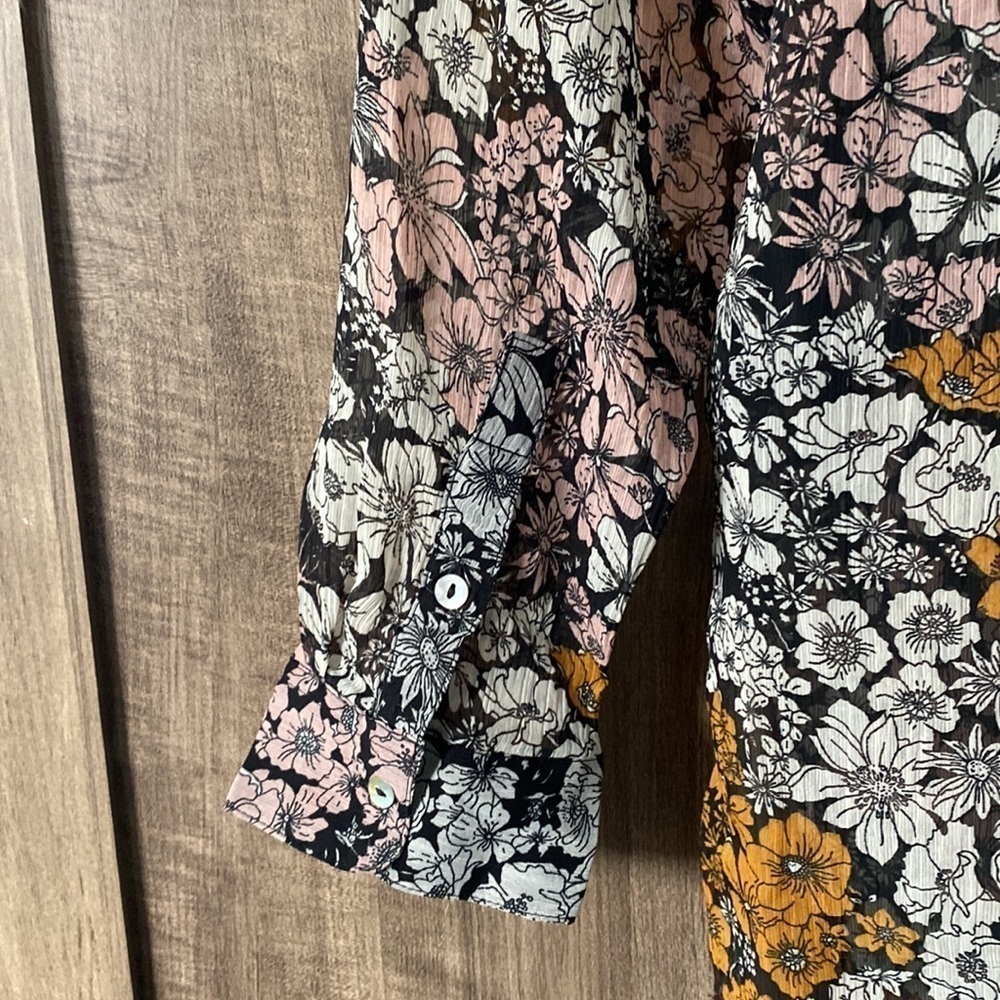 H&m Floral Button Sheer Long Sleeve Blouse Women’s Size 12 - Picture 14 of 15